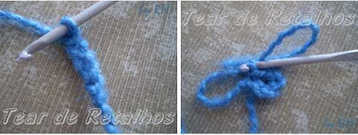 Início da almofada de crochê: correntinhas fechadas com ponto baixíssimo.