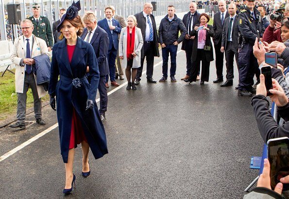 Crown Princess Mary officially opened Crown Princess Mary's Bridge in Roskilde.She is wearing blue coat and dolce Gabbana dress