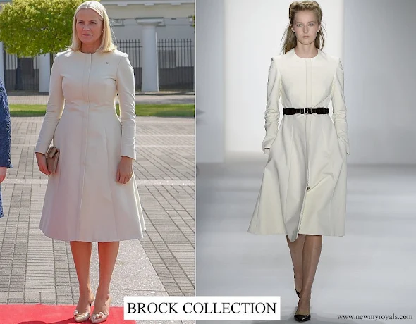 Crown Princess Mette-Marit wore Brock Collection coatdress from Spring 2017 Ready-to-Wear collection