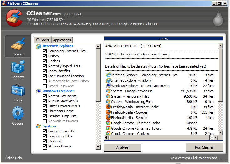 IOBIT start menu CCLEANER Processor. Temp bin