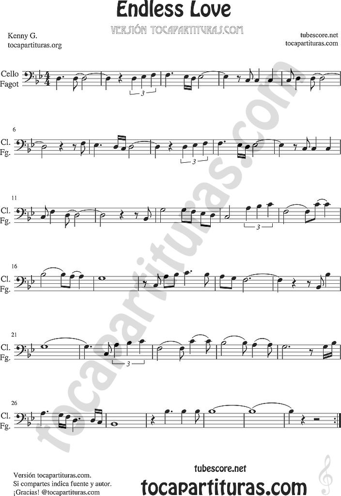 tubescore Endless Love Sheet Music for Flute, Violin, Alto Sax