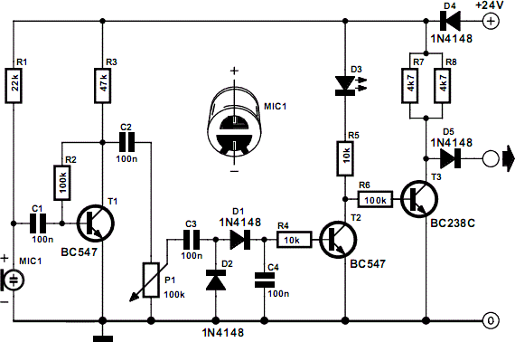 Simple Acoustic Sensor | Electronic Circuits Diagram