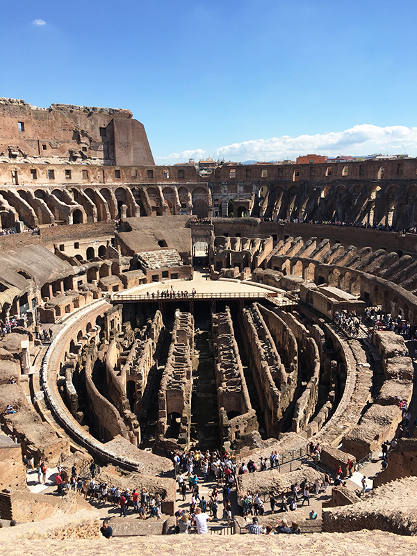 View of the Colosseum arena floor and underground from the third tier