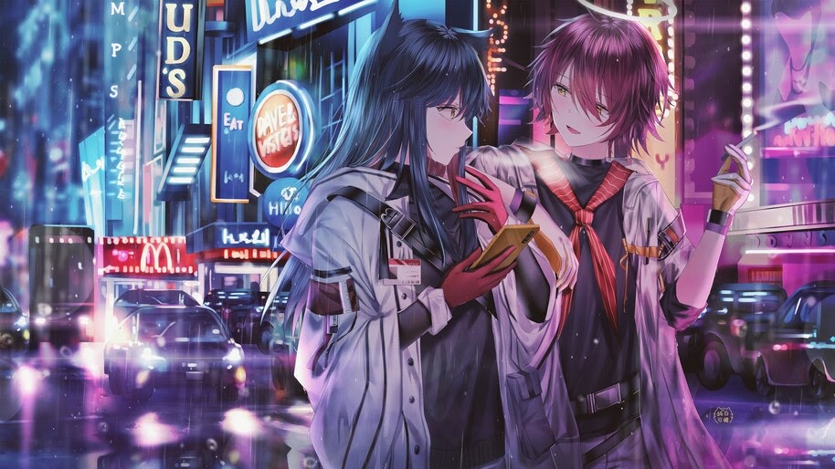 Anime, Girls, Night, City, Texas, Exusiai, Arknights, 4K, #6.1767