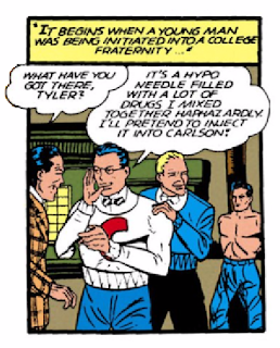 Batman (1940) #3 Page 24 Panel 5: Fraternity hazing goes very, very wrong or "how to make the world's ugliest man." Batman (1940) #3 Page 24 Panel 5: Fraternity hazing goes very, very wrong or "how to make the world's ugliest man."
