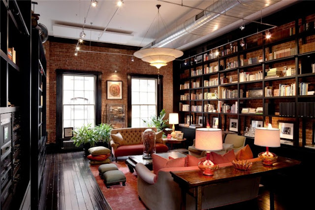 Photo of home library in the Tribeca triplex