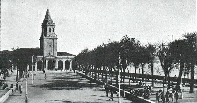 Gijn, Campo Valds con la iglesia de San Lorenso al fondo, fotografa publicada en 1930