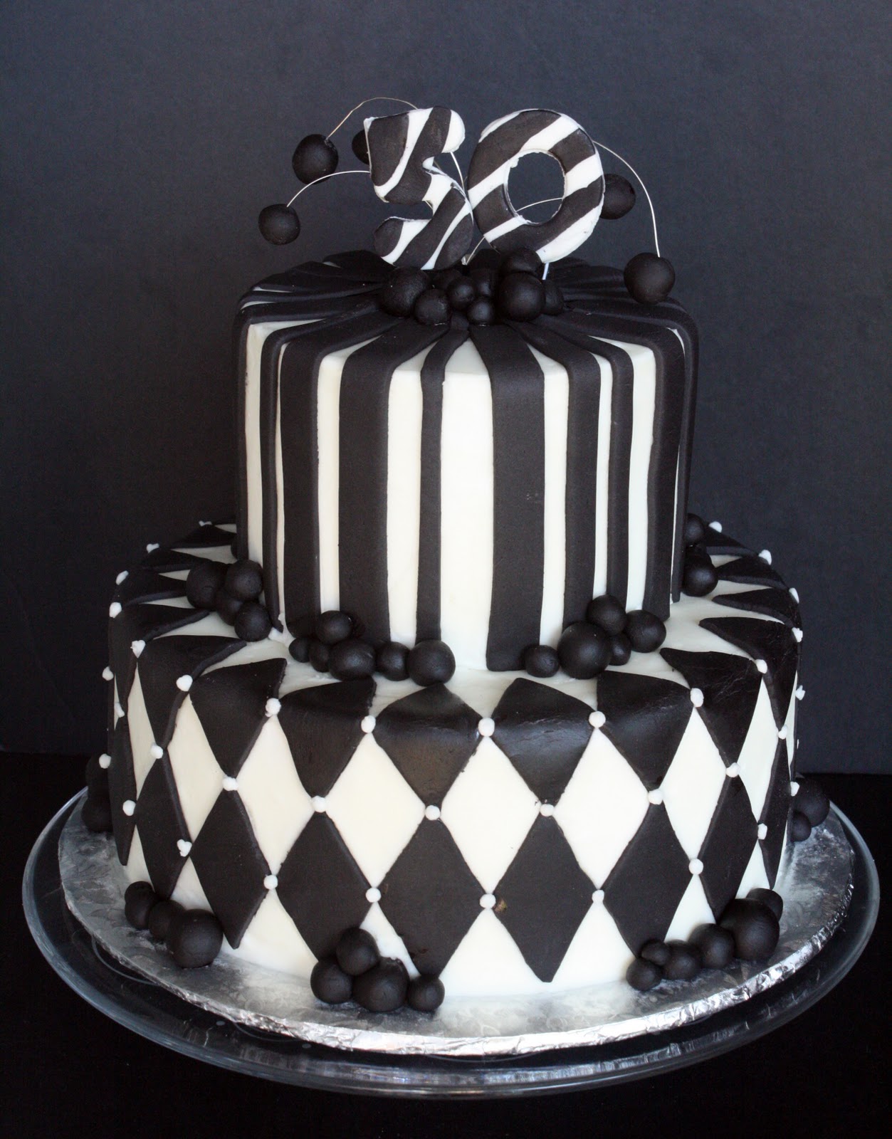 Black White 50th Birthday Cake