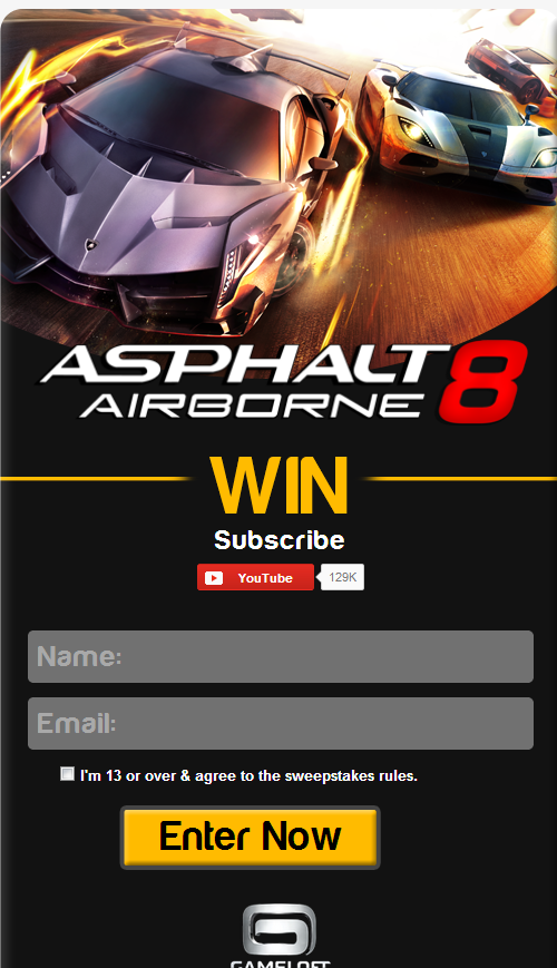Win and Play Asphalt 8 : Airborne before anyone else as a promo from Gameloft, read and sign in 