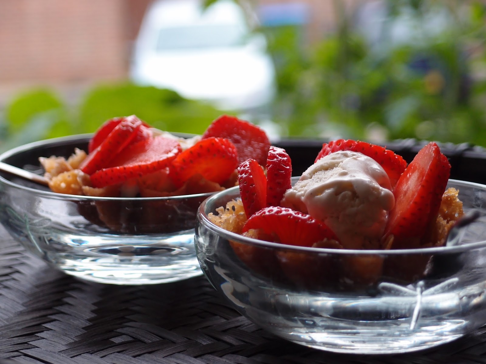 The VegHog Delightful brandy snap baskets with vanilla icecream and