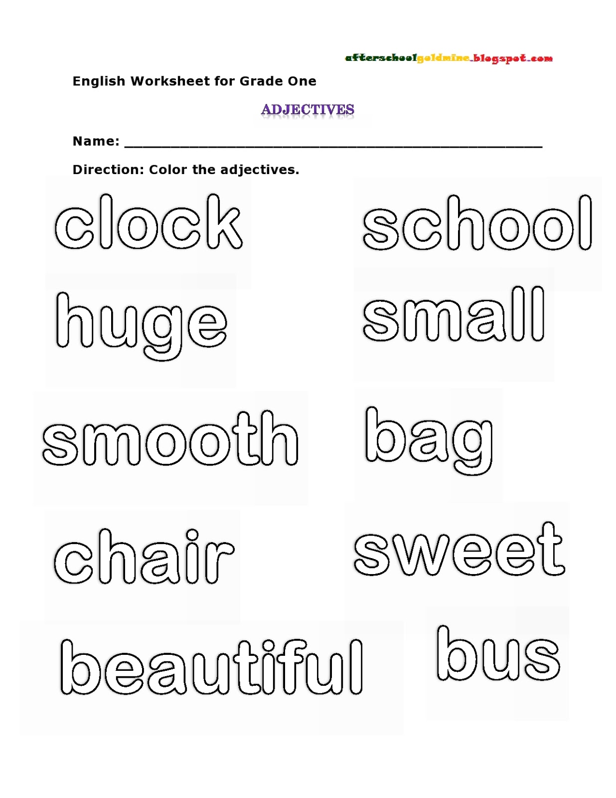 Grade 1 Worksheet Adjectives