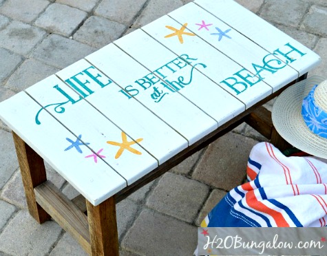 Bench Makeover with Beach Stencils