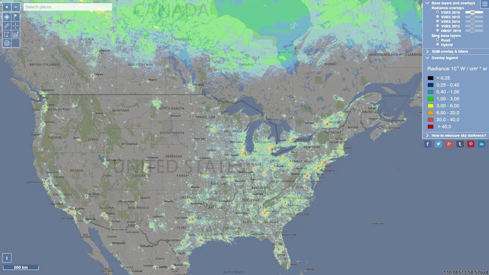 Light Pollution Map: North America