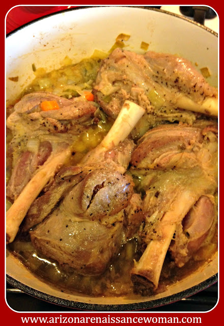 Braised Lamb Shanks for Lamb Shank Tacos with Pineapple-Tomatillo Salsa