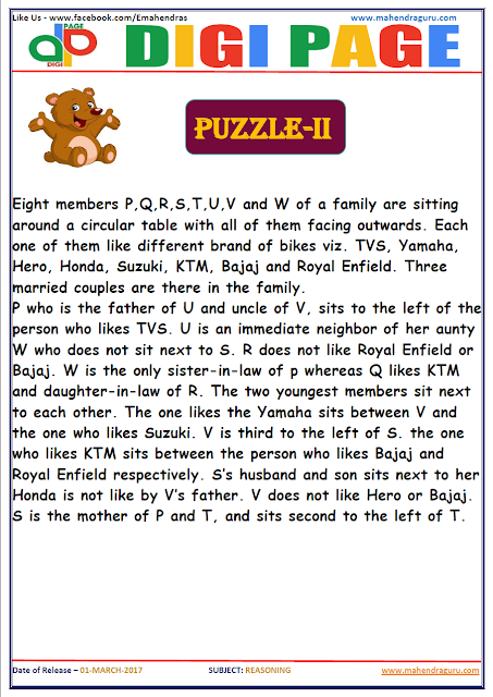     DP | PUZZLE | 01 - MAR - 17 | IMPORTANT FOR SBI PO