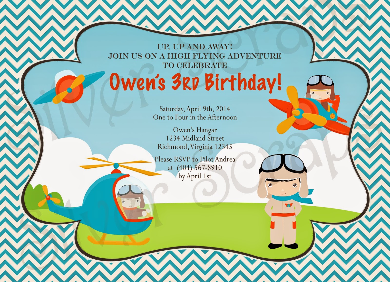 finding beauty in life aviator and airplanes birthday party invitation