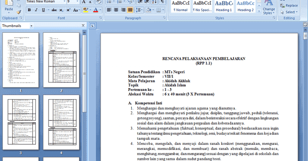 Contoh Rpp K13 Akidah Akhlak Kelas 7 Mts Tahun 2019 2020 Drivedocx