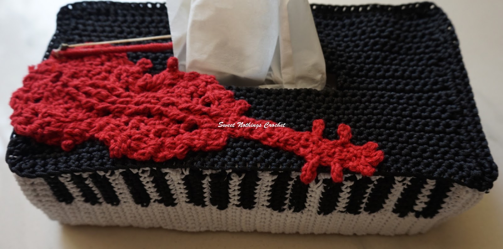 Sweet Nothings Crochet PIANO TISSUE BOX COVER with VIOLIN MOTIF