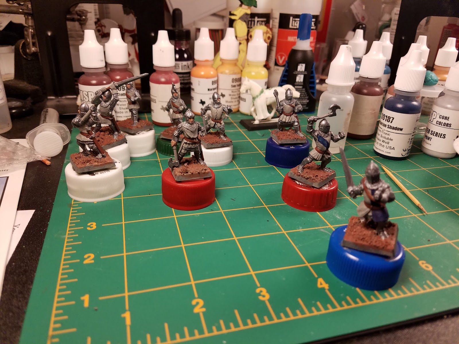 Sean S War Corner Paint Table Saay 215 Still Bretonnians I Ve Decided On The Colors To Use For Knights M Going Combinations Of Blue Red Yellow And White These Guys As You Can See Started