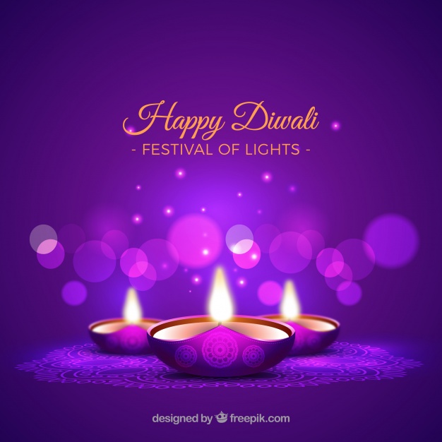 Purple background of diwali candles Free Vector