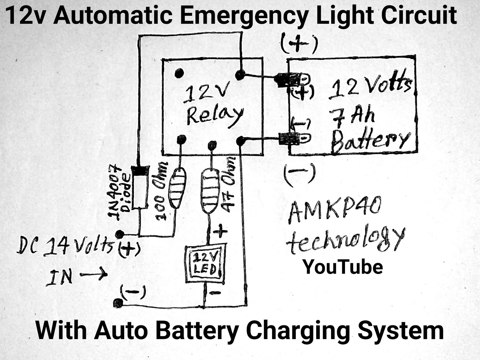 12 Volt Automatic Emergency Light Circuit Diagram.