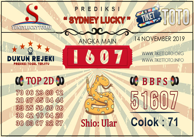Prediksi Togel SYDNEY LUCKY TIKETTOTO 14 NOVEMBER 2019