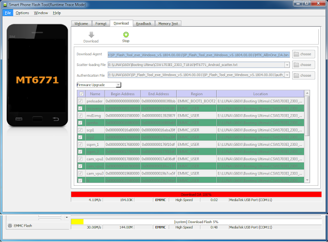 Cara Flash Luna G60X Proses flash luna G60X sedang berjalan