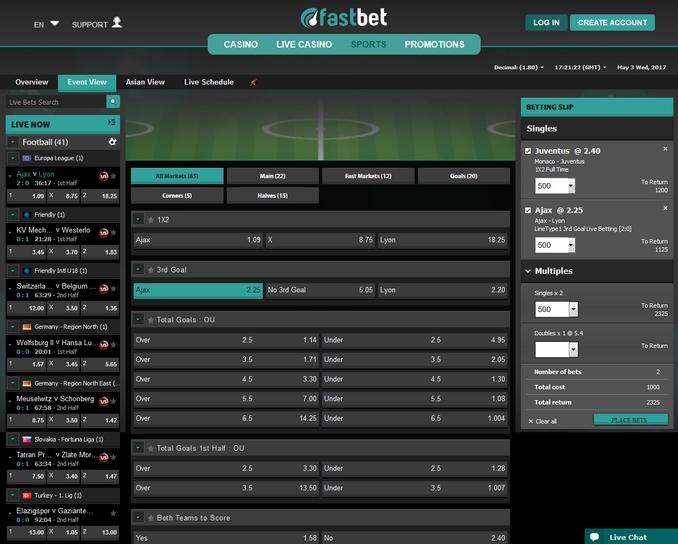 Fastbet Live Betting Screen
