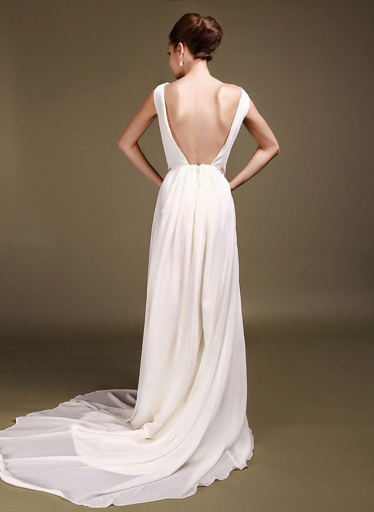 Backless Wedding Dresses Long Trains Cap Sleeves Design