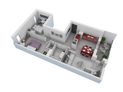 great two bedroom 3d floor plans with L-shaped kitchen great two bedroom 3d floor plans with L-shaped kitchen