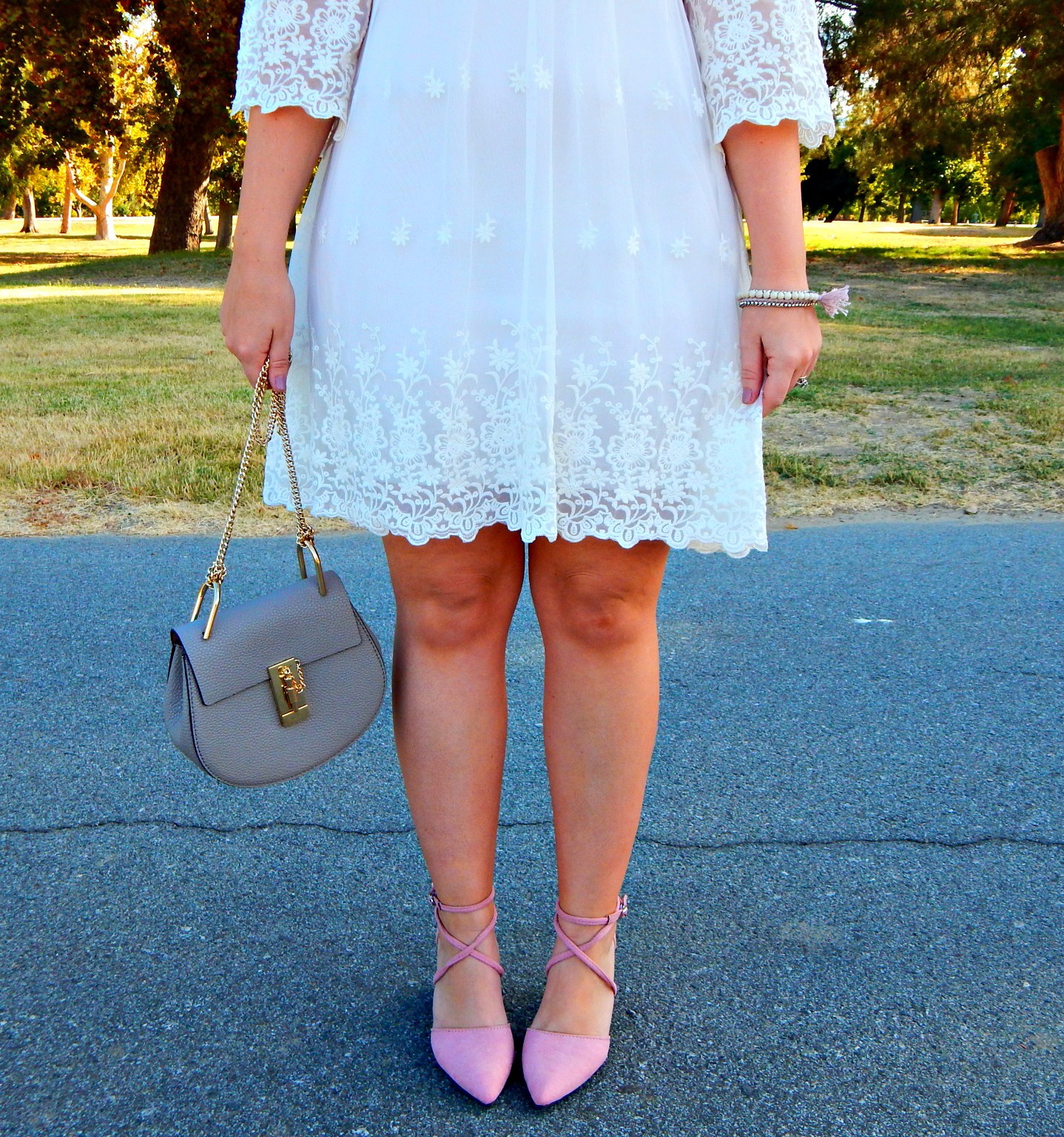 Embroidered White Dress with Lace