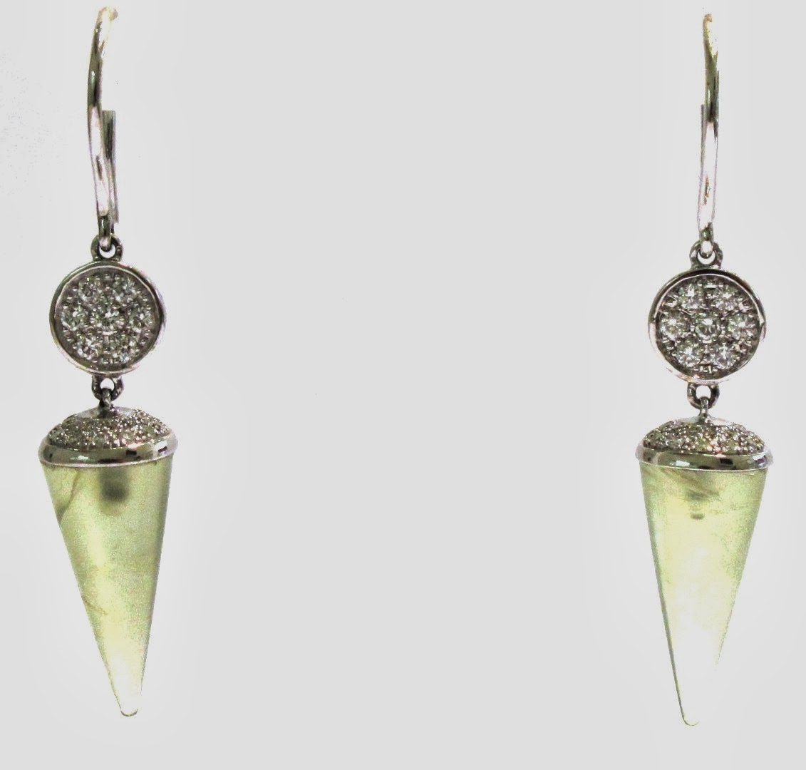 Green Prehnite and Diamond Cone Earrings