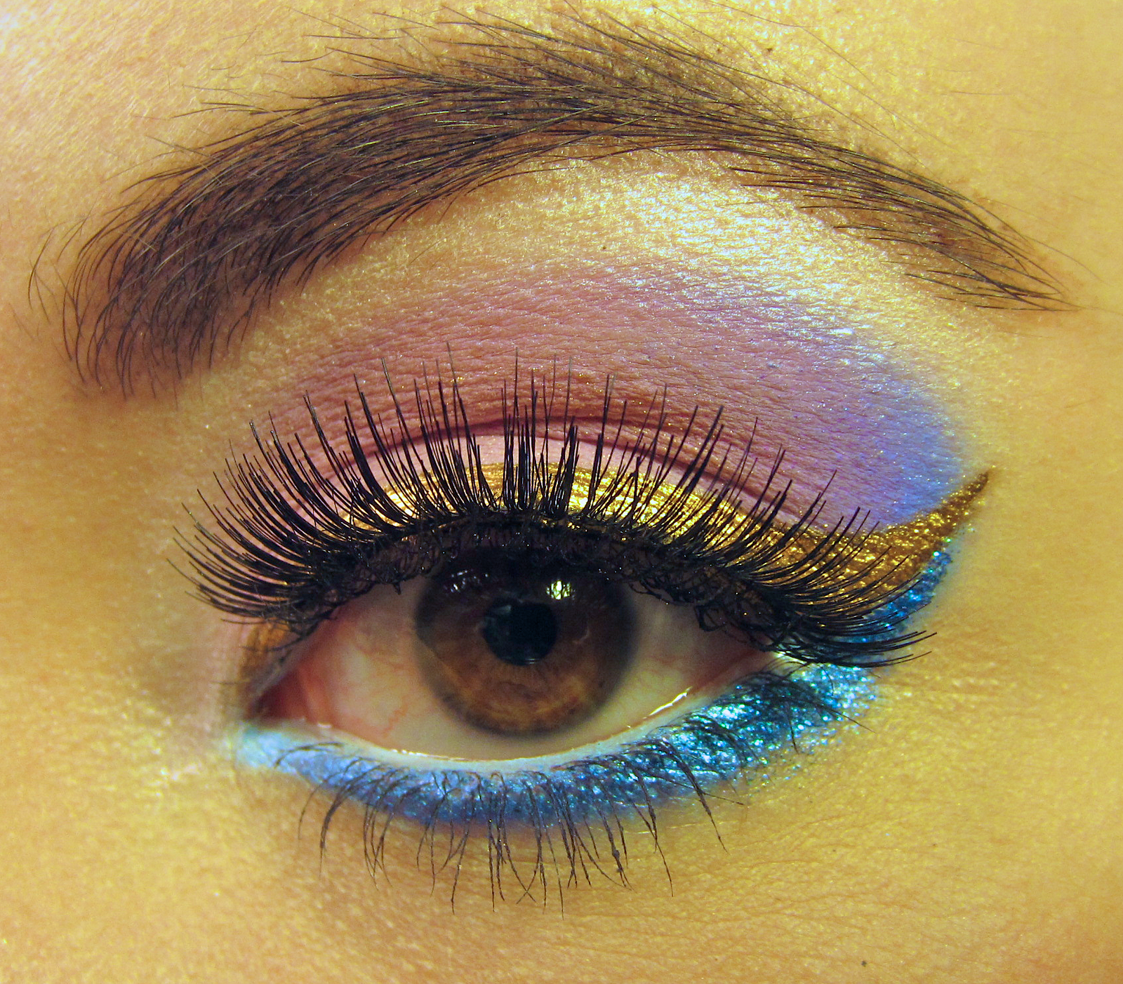 makeup fancy bright pink purple blue and gold with bfte light blue eye pencil