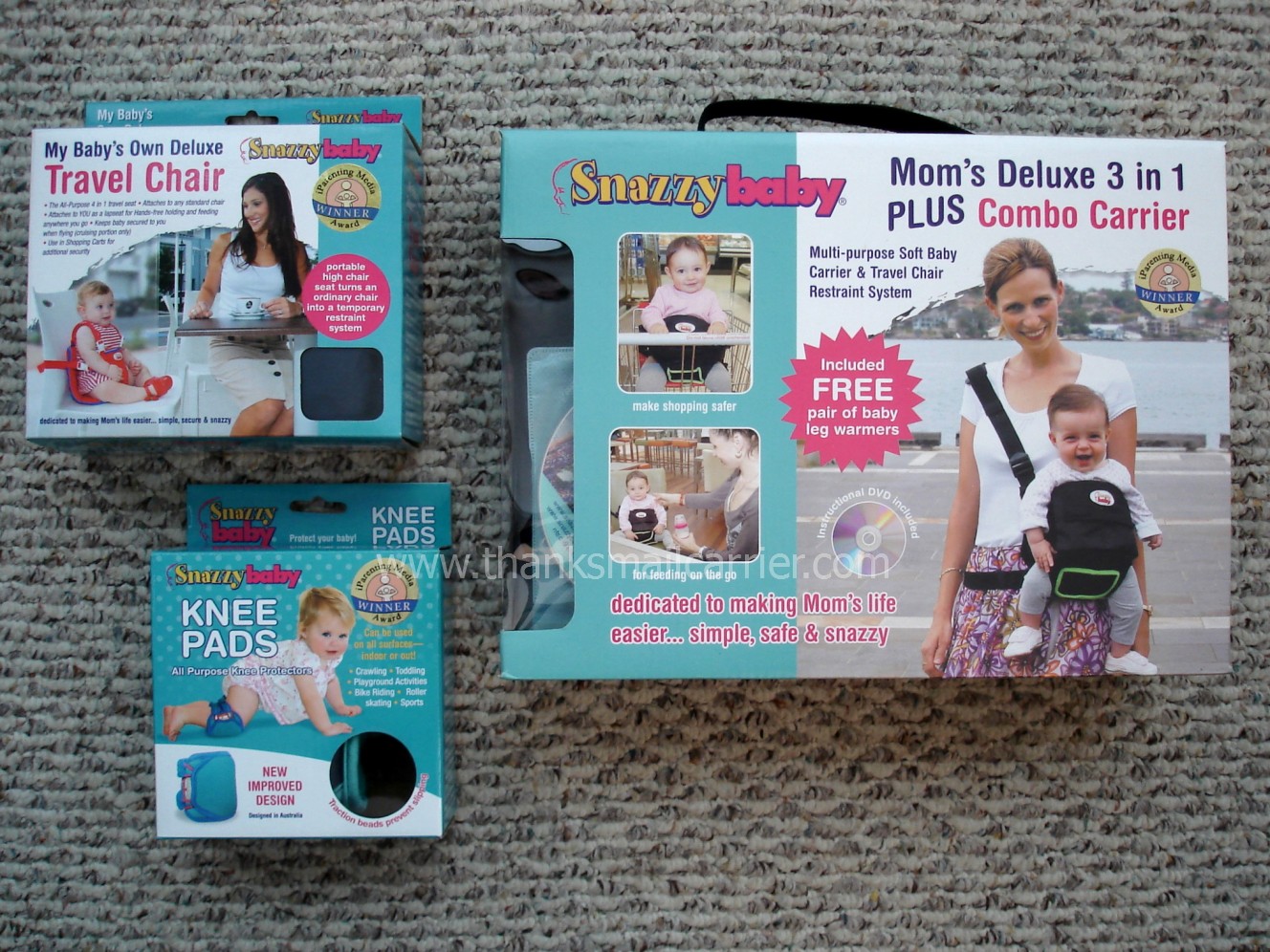 Snazzy Baby Kneepads, Travel Chair and Deluxe Combo Carrier – Click to see the Travel Chair in our store