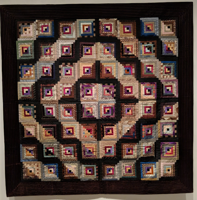 Log Cabin quilt, Barn Raising variation possibly by Sarah Lamb King (1818-82), US. Silk.