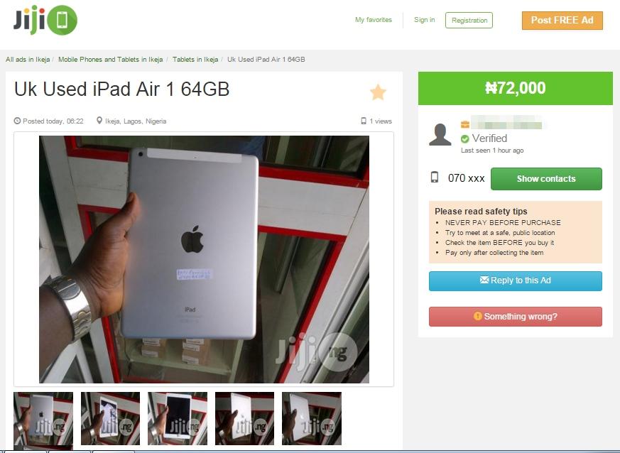 Buying a tablet at online marketplace