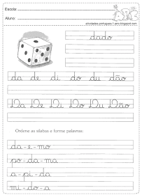 Escreva as palavras com D de dado