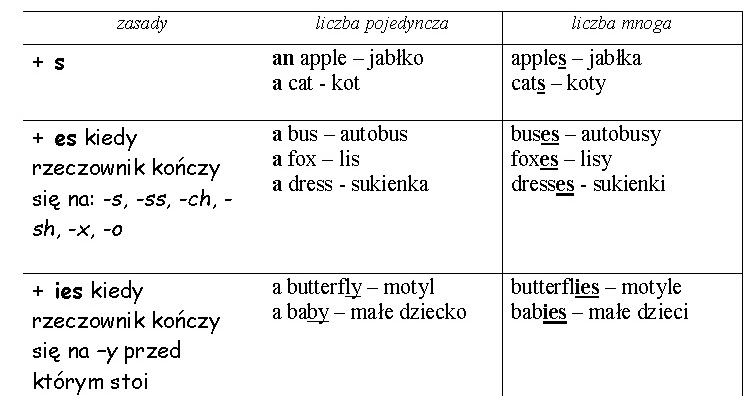Liczba Mnoga Rzeczowników W Języku Angielskim Liczba mnoga rzeczownika