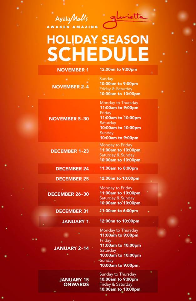Manila Shopper Holiday 2018 Schedule of Malls