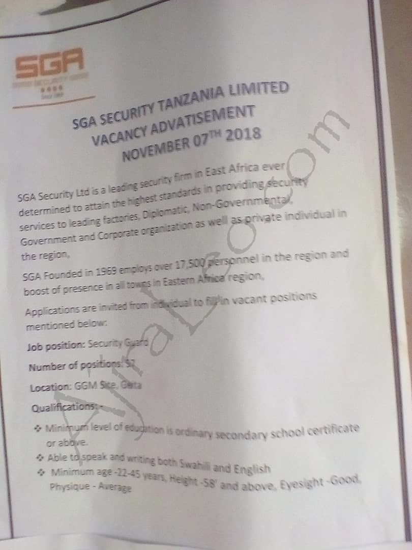Security Guard Jobs at G4S Secure Solutions (Tanzania) Ltd Jobs in