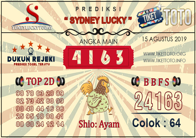Prediksi Togel SYDNEY LUCKY TIKETTOTO 15 AGUSTUS 2019