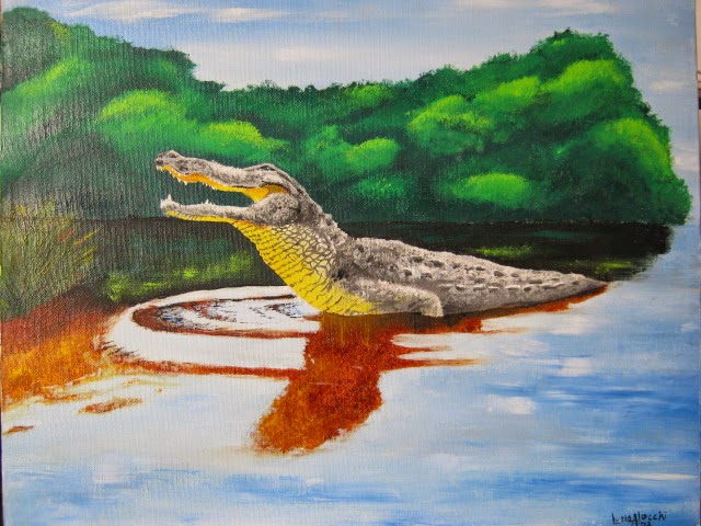 Alligator-acrilic-on-canvans alligator-illustration-traditional-art