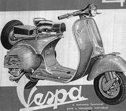 Propaganda da motocicleta Vespa nos anos 60.