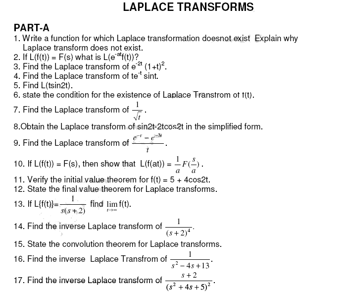 Important Questions for Laplace Transforms