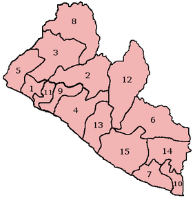 Peta pembagian wilayah administratif Liberia