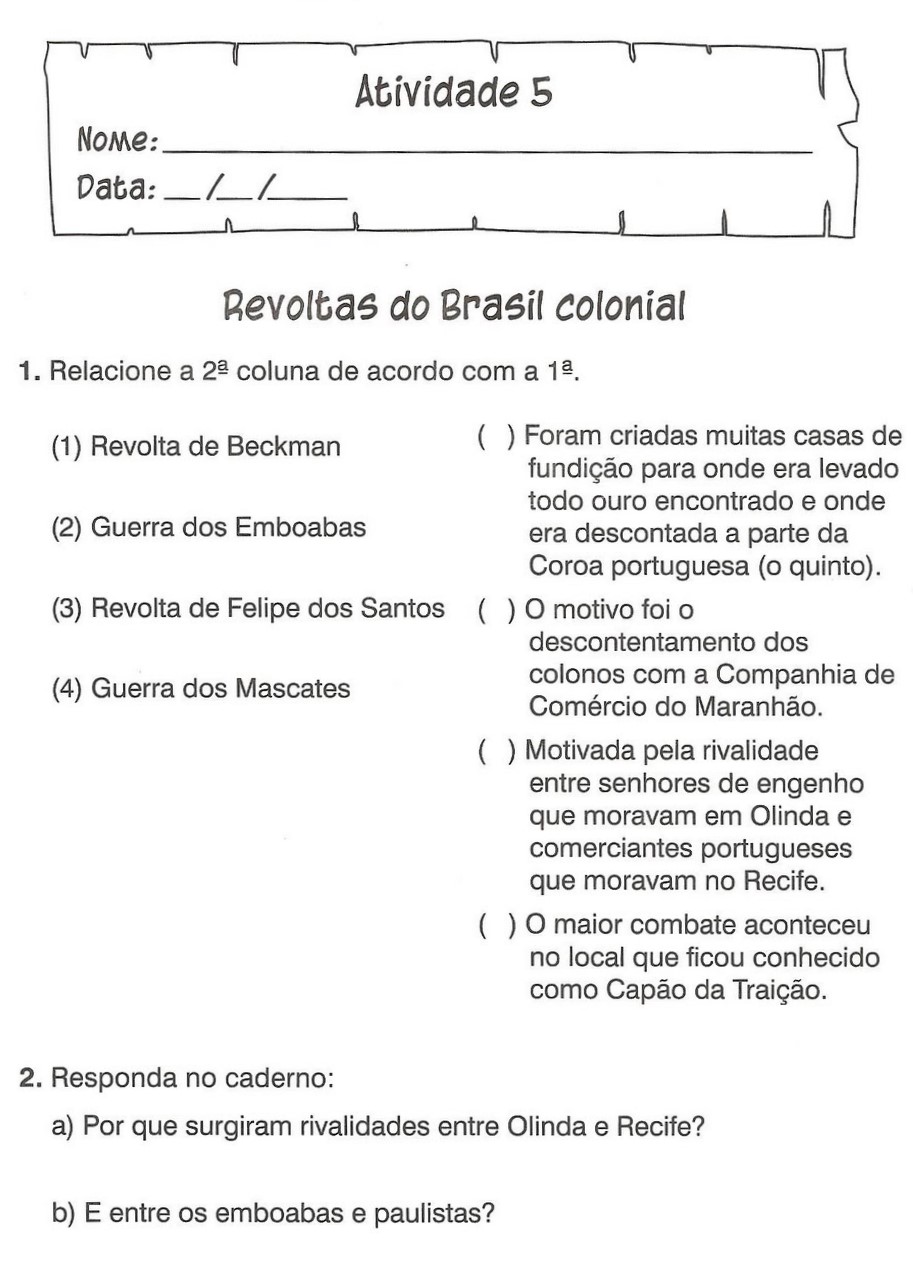 HISTÓRIA 5° ANO ATIVIDADES EXERCÍCIOS PARA IMPRIMIR IV PORTAL ESCOLA