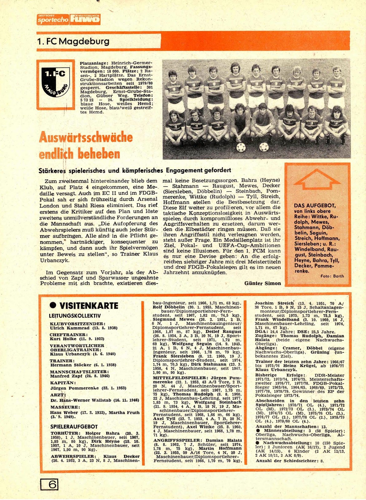 DDR OBERLIGA 198081. Les équipes du championnat.