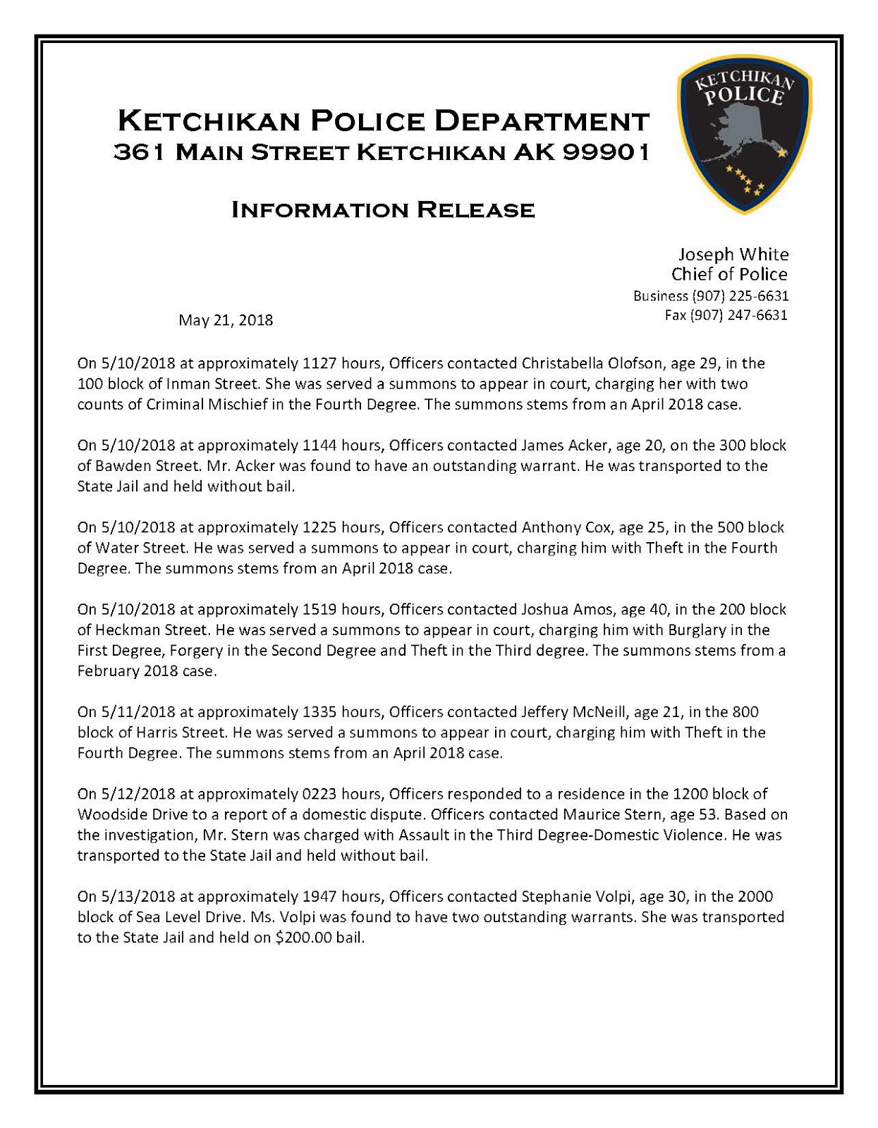 Alaska State Troopers Dispatch Report - wni9h3s