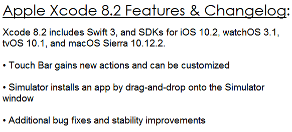 Apple Xcode 8.2 Features & Changelog