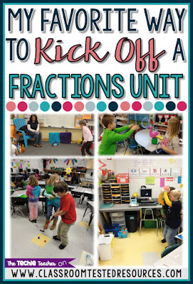 My Favorite Way to Kick Off a Fractions Unit: Have fun introducing fractions with fraction play stations. Your students will enjoy this mode of kinesthetic learning while they work with the fraction vocabulary terms: "numerator" and "denominator".